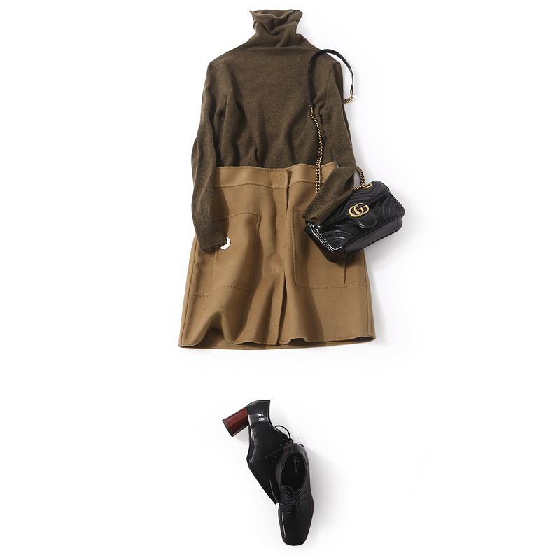 Korean Style Elegant Solid Color Woolen Short Skirt with Metal Buckle and Pockets for Women - Autumn Fashion Korean Style Elegant Solid Color Woolen Short Skirt with Metal Buckle and Pockets for Women - Autumn Fashion