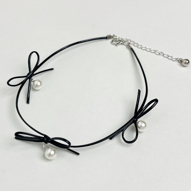 Korean Style Exquisite Pearl Bow Leather Cord Necklace for Women - 2025 Sweet Clavicle Chain Jewelry