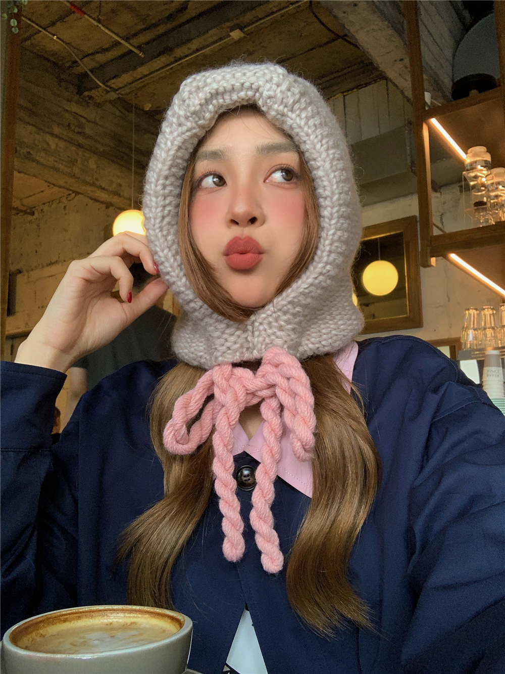 Korean Style Handmade Chunky Knit Balaclava Hat for Women - Cute Winter Beanie with Warm Ear Protection Korean Style Handmade Chunky Knit Balaclava Hat for Women - Cute Winter Beanie with Warm Ear Protection
