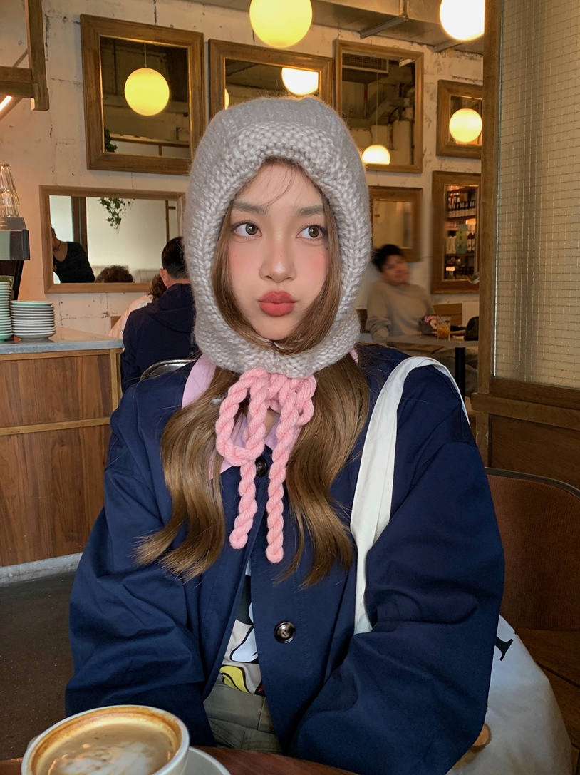 Korean Style Handmade Chunky Knit Balaclava Hat for Women - Cute Winter Beanie with Warm Ear Protection Korean Style Handmade Chunky Knit Balaclava Hat for Women - Cute Winter Beanie with Warm Ear Protection