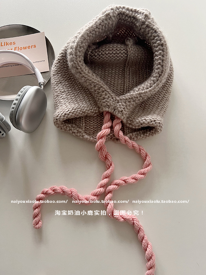 Korean Style Handmade Chunky Knit Balaclava Hat for Women - Cute Winter Beanie with Warm Ear Protection