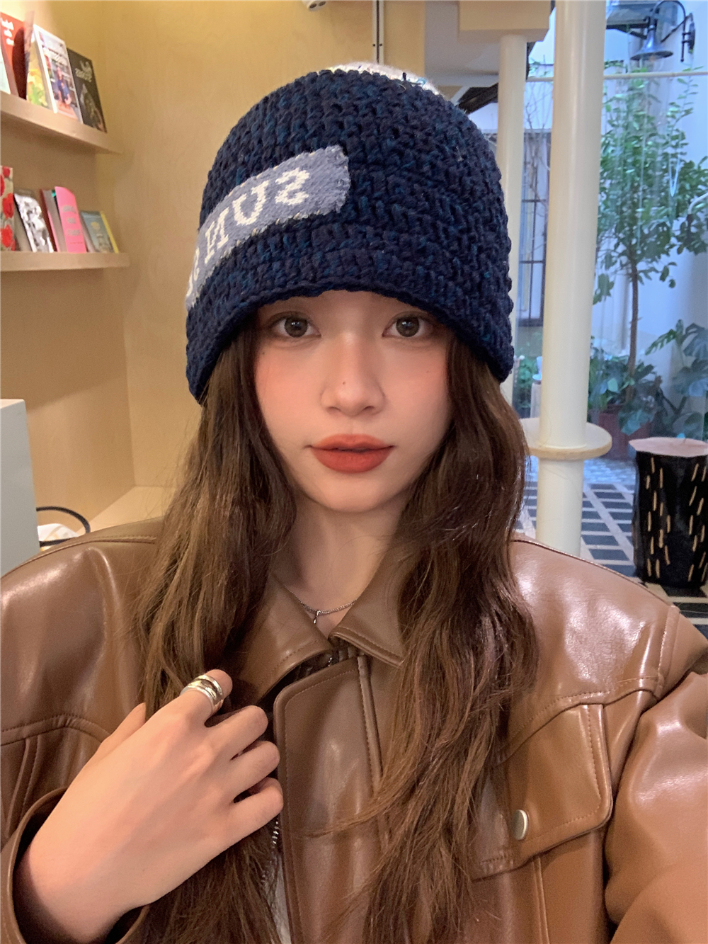 Korean Style Handmade Knitted Wool Fisherman Hat for Women, Letter Patch Design, Warm Autumn and Winter Accessory