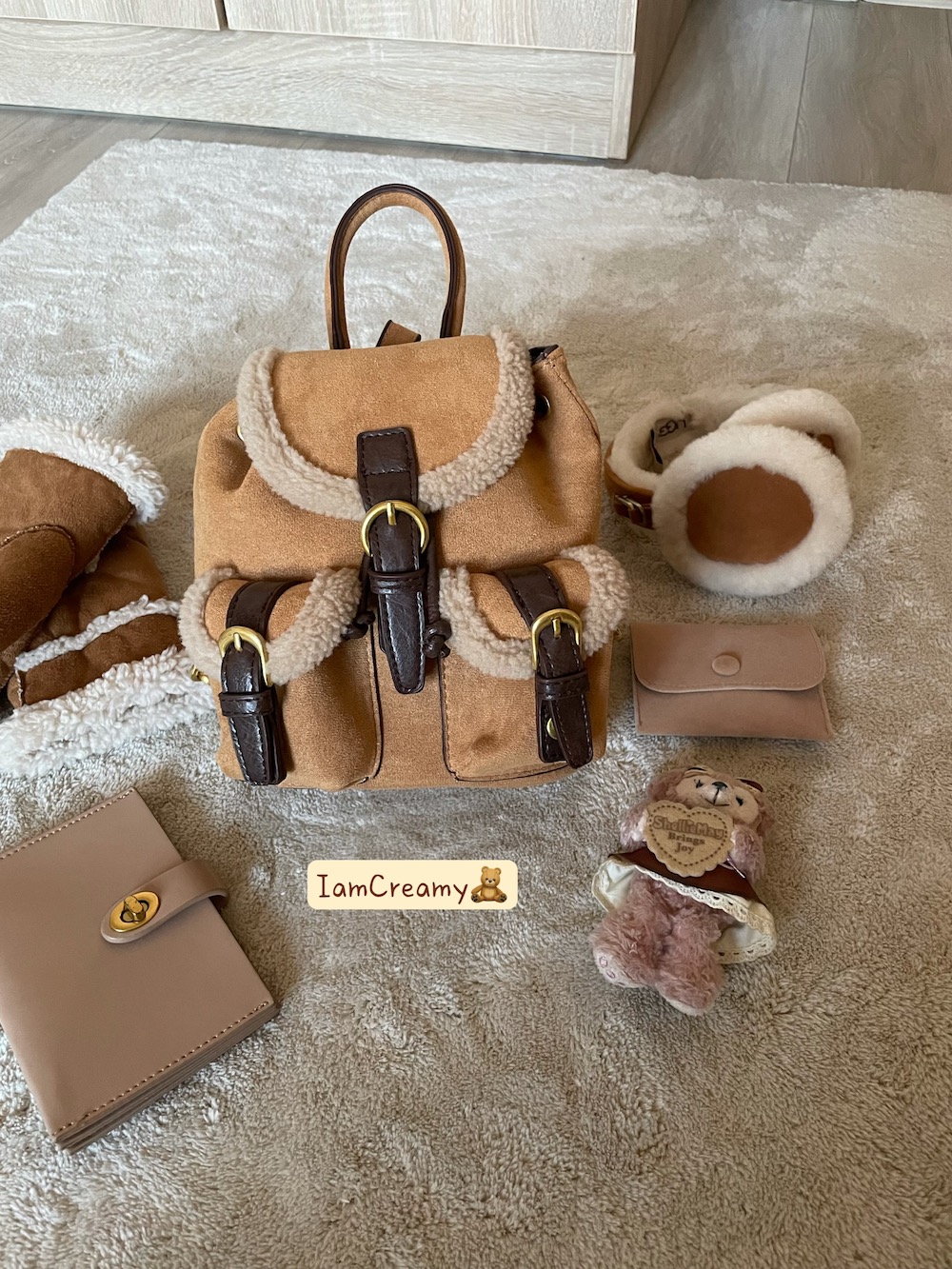 Korean Style Handmade Teddy Bear Mini Backpack - Versatile Suede Plush Double Shoulder Bag for Y2K Fashion
