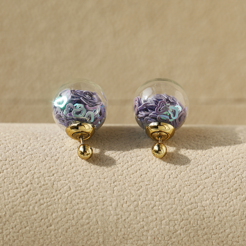 Korean-Style Heart-Shaped Sequin Ball Earrings - Trendy Cute Small Accessories for Versatile Fashion Looks