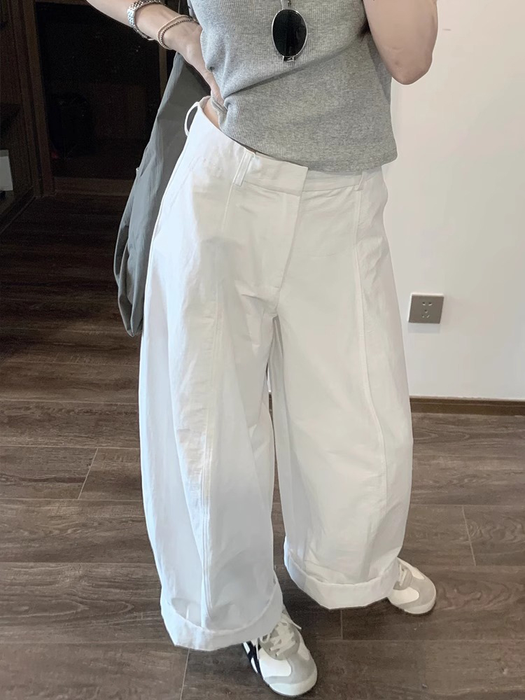 Korean Style High-Waisted Loose-Fit White Cargo Wide-Leg Pants for Women - 2025 Summer Floor-Length Trousers Korean Style High-Waisted Loose-Fit White Cargo Wide-Leg Pants for Women - 2025 Summer Floor-Length Trousers