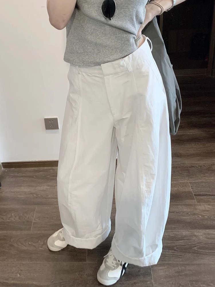 Korean Style High-Waisted Loose-Fit White Cargo Wide-Leg Pants for Women - 2025 Summer Floor-Length Trousers Korean Style High-Waisted Loose-Fit White Cargo Wide-Leg Pants for Women - 2025 Summer Floor-Length Trousers