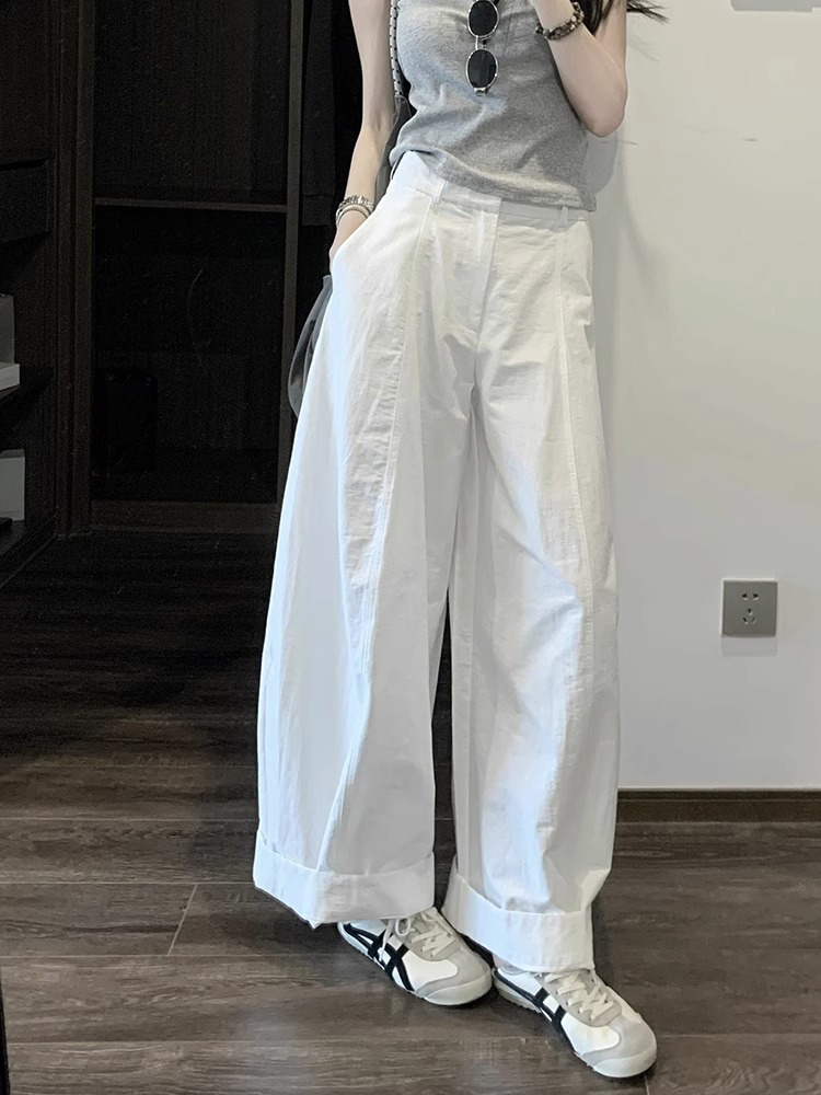 Korean Style High-Waisted Loose-Fit White Cargo Wide-Leg Pants for Women - 2025 Summer Floor-Length Trousers Korean Style High-Waisted Loose-Fit White Cargo Wide-Leg Pants for Women - 2025 Summer Floor-Length Trousers