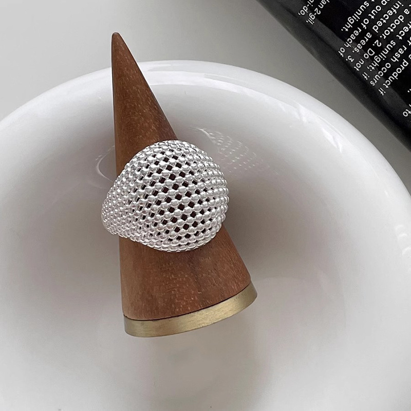 Korean-Style Hollow Mesh Large Ball Ring for Women - Cool Minimalist High-End Finger Accessory 2025