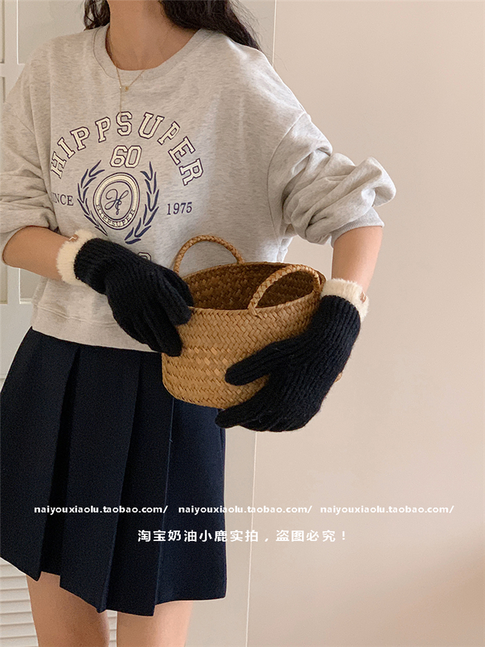 Korean-Style Imitation Mink Fur Spliced Split-Finger Gloves for Women - Warm Autumn Winter Five-Finger Fashion Accessory