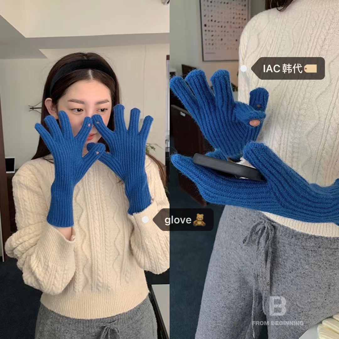 Korean Style Knitted Five-Finger Long Gloves - Touchscreen Warm Autumn Winter Fashion Accessories Korean Style Knitted Five-Finger Long Gloves - Touchscreen Warm Autumn Winter Fashion Accessories