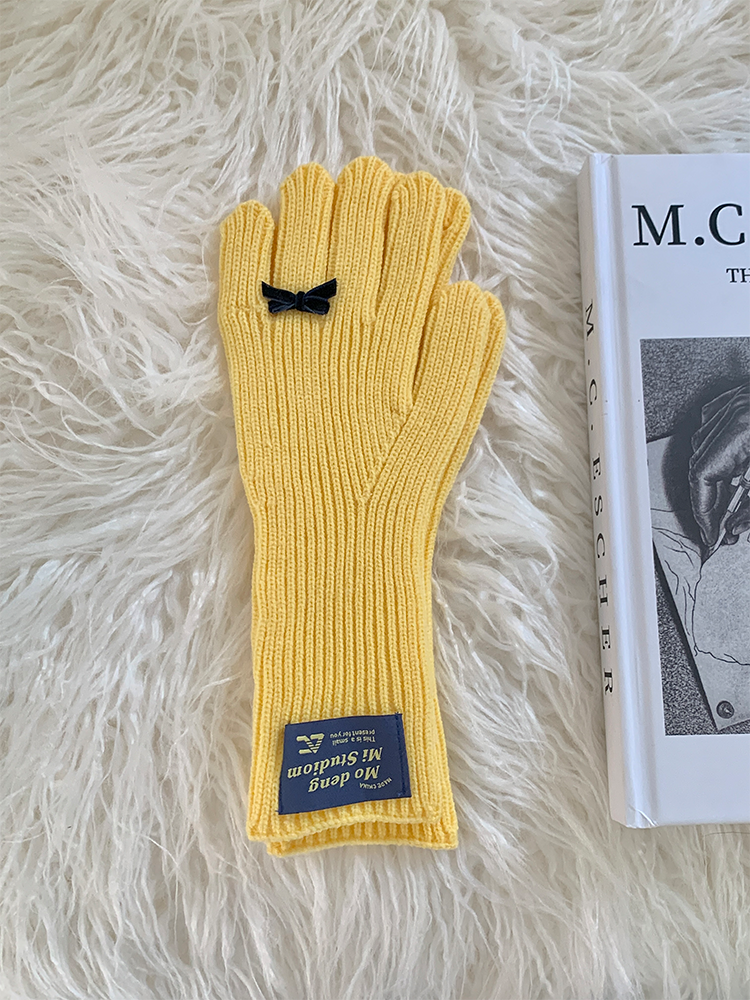 Korean Style Knitted Touch Screen Gloves for Women - Winter 2025 Bowknot Design, Warm Split Finger Fashion Accessories