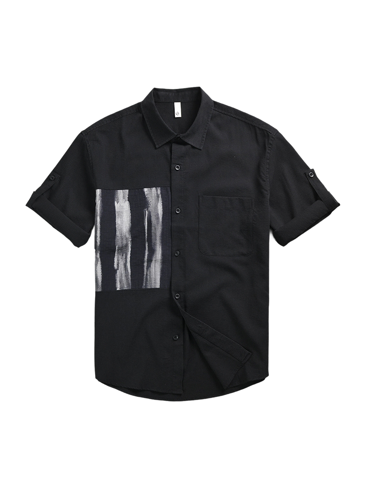 Korean Style Light Luxury Color-Block Short Sleeve Shirt for Men - Trendy Summer Spliced Lapel Top Korean Style Light Luxury Color-Block Short Sleeve Shirt for Men - Trendy Summer Spliced Lapel Top