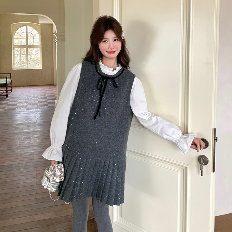 Korean Style Loose Slimming Two-Piece Dress and Shirt Set with Bow Tie - 2025 Spring College Fashion for Women