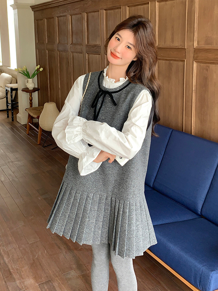 Korean Style Loose Slimming Two-Piece Dress and Shirt Set with Bow Tie - 2025 Spring College Fashion for Women Korean Style Loose Slimming Two-Piece Dress and Shirt Set with Bow Tie - 2025 Spring College Fashion for Women