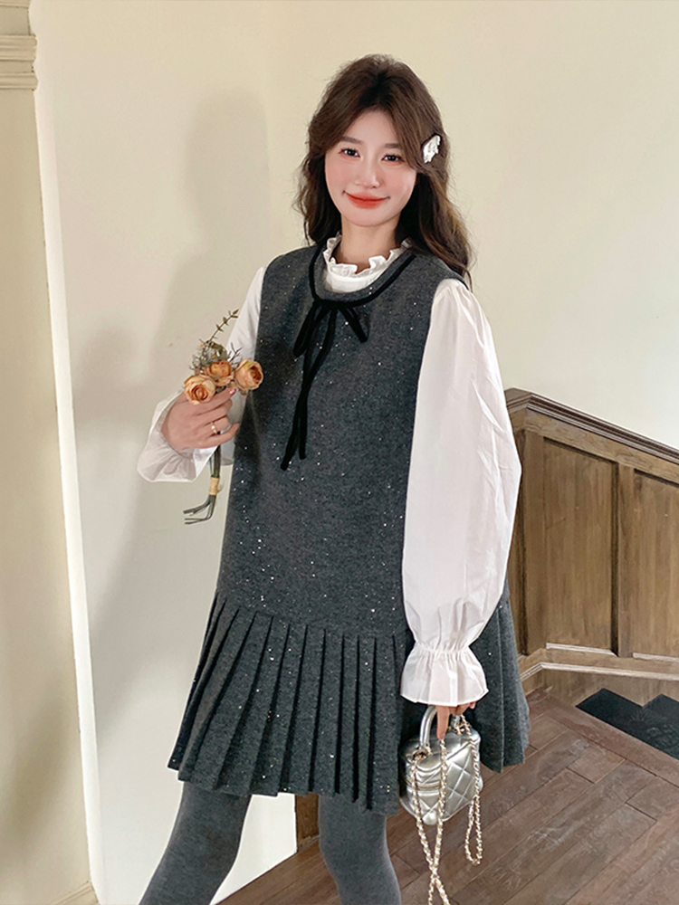 Korean Style Loose Slimming Two-Piece Dress and Shirt Set with Bow Tie - 2025 Spring College Fashion for Women Korean Style Loose Slimming Two-Piece Dress and Shirt Set with Bow Tie - 2025 Spring College Fashion for Women