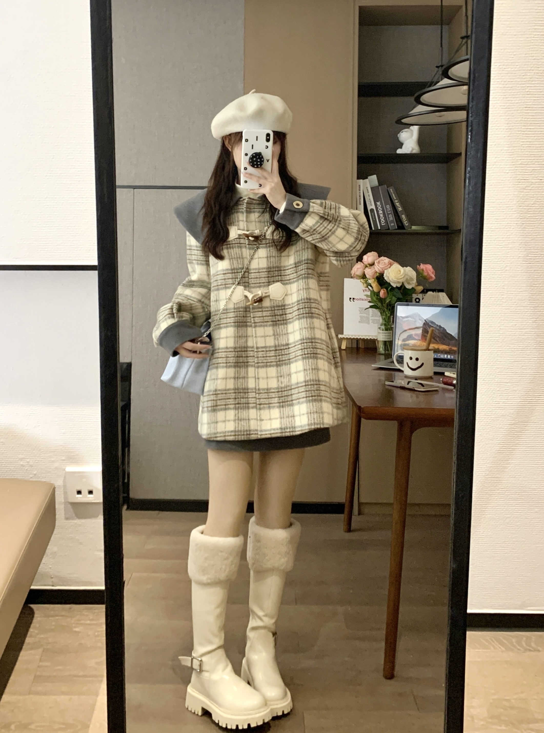 Korean-Style Mid-Length Slimming Gray Wool Coat Set for Women - Soft, Thick, and Warm for Early Spring Fashion Korean-Style Mid-Length Slimming Gray Wool Coat Set for Women - Soft, Thick, and Warm for Early Spring Fashion