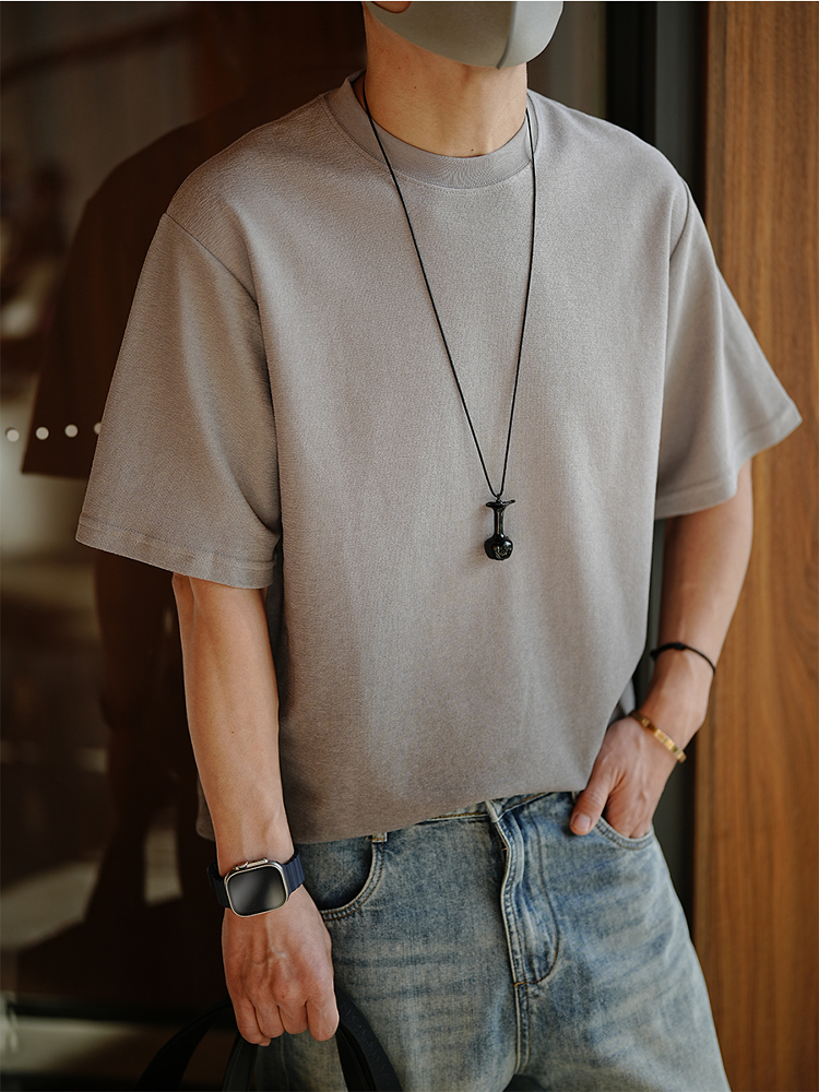 Korean-Style Minimalist Washed Gradient Short Sleeve T-Shirt for Men - Trendy Summer Solid Color Half Sleeve Round Neck Top Korean-Style Minimalist Washed Gradient Short Sleeve T-Shirt for Men - Trendy Summer Solid Color Half Sleeve Round Neck Top