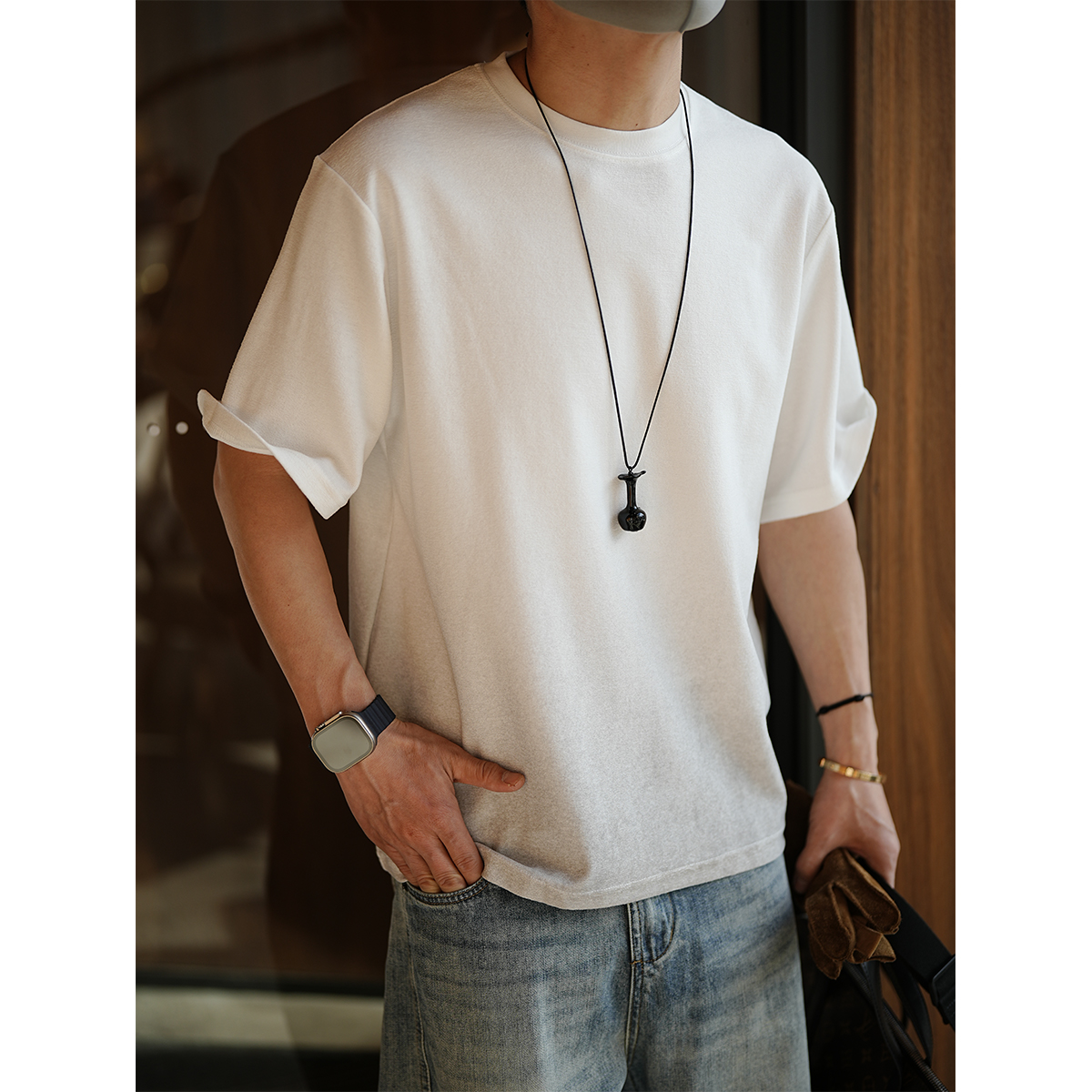 Korean-Style Minimalist Washed Gradient Short Sleeve T-Shirt for Men - Trendy Summer Solid Color Half Sleeve Round Neck Top Korean-Style Minimalist Washed Gradient Short Sleeve T-Shirt for Men - Trendy Summer Solid Color Half Sleeve Round Neck Top