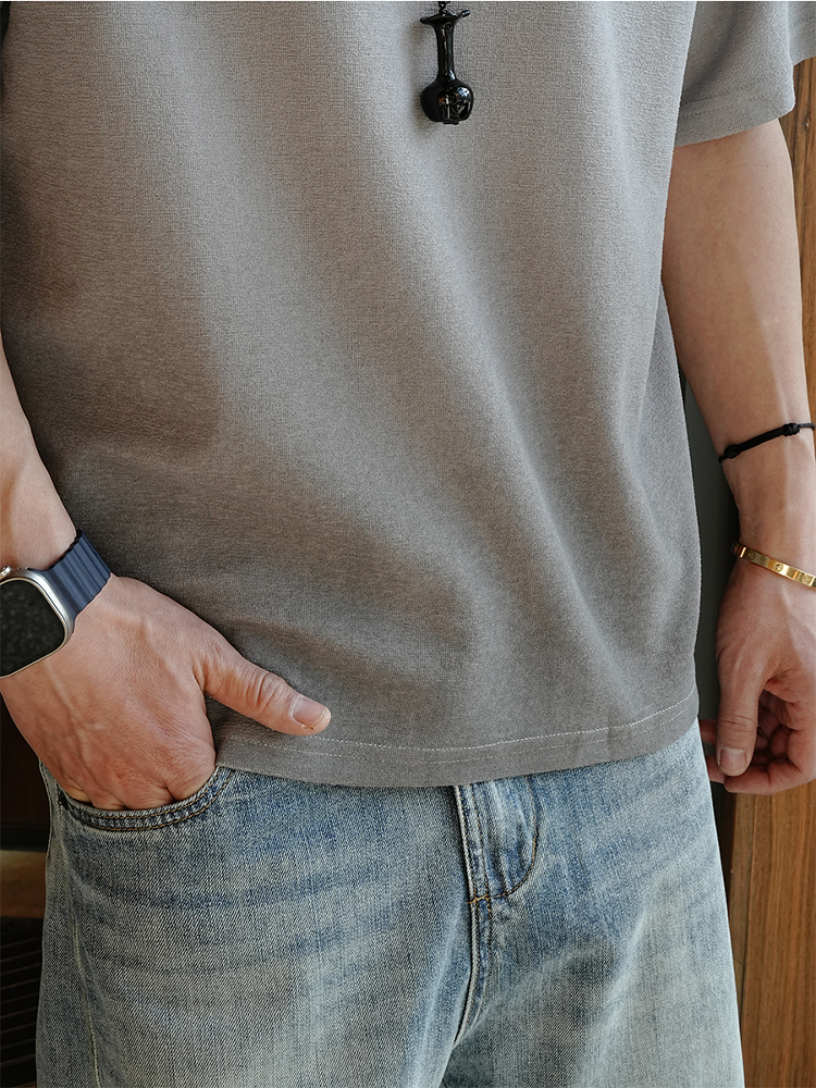 Korean-Style Minimalist Washed Gradient Short Sleeve T-Shirt for Men - Trendy Summer Solid Color Half Sleeve Round Neck Top Korean-Style Minimalist Washed Gradient Short Sleeve T-Shirt for Men - Trendy Summer Solid Color Half Sleeve Round Neck Top