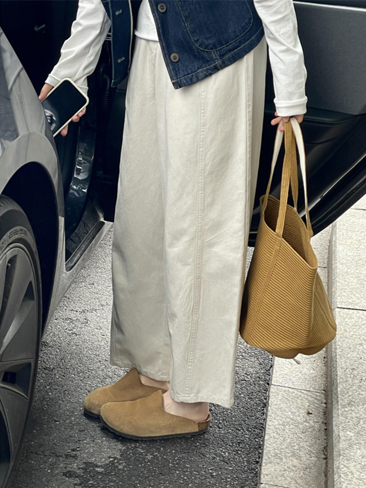 Korean-Style Minimalist Wide-Leg Curved Blade Pants for Women - 2025 Summer Slimming Commuting Casual Trousers for Petite Figures Korean-Style Minimalist Wide-Leg Curved Blade Pants for Women - 2025 Summer Slimming Commuting Casual Trousers for Petite Figures