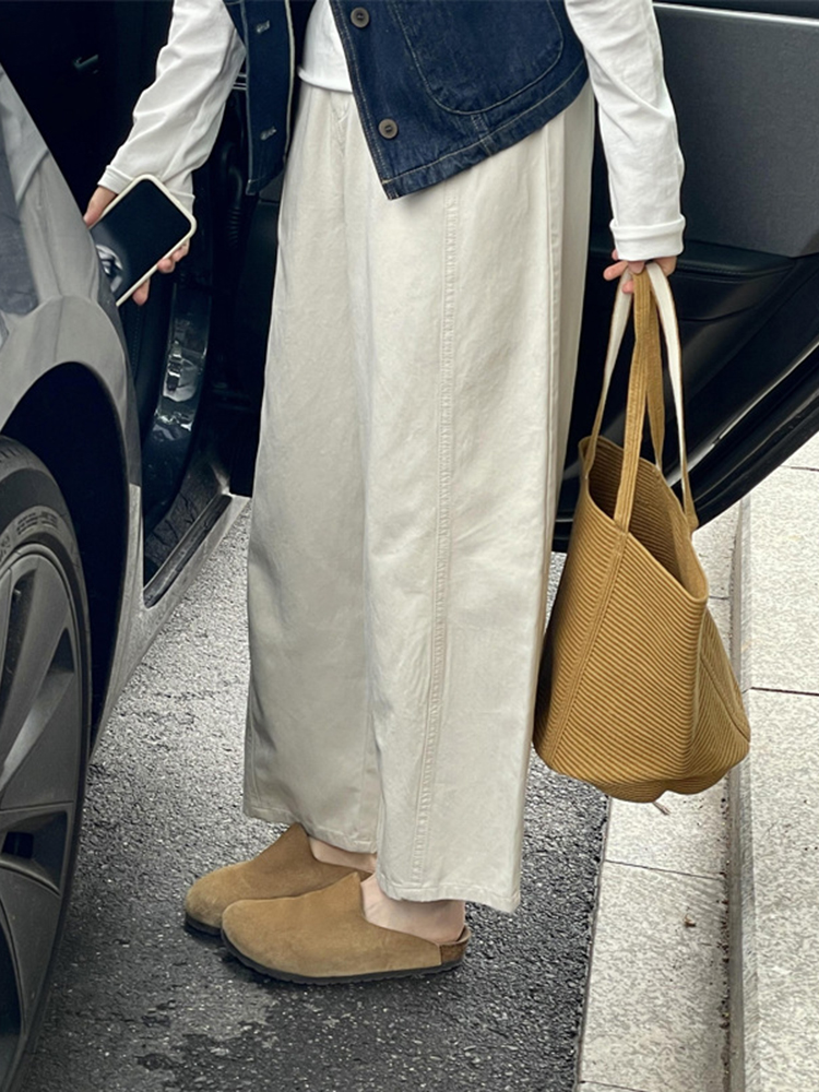 Korean-Style Minimalist Wide-Leg Curved Blade Pants for Women - 2025 Summer Slimming Commuting Casual Trousers for Petite Figures Korean-Style Minimalist Wide-Leg Curved Blade Pants for Women - 2025 Summer Slimming Commuting Casual Trousers for Petite Figures