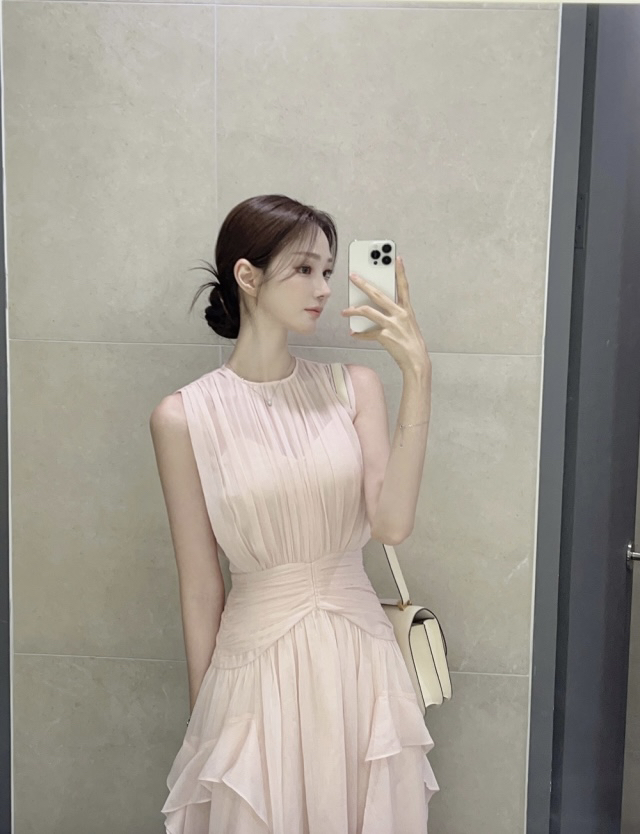 Korean Style Nude Pink Fairy Dress with Pleated Waist – Y2K Inspired Niche Design, Replica Fashion Statement Piece Korean Style Nude Pink Fairy Dress with Pleated Waist – Y2K Inspired Niche Design, Replica Fashion Statement Piece