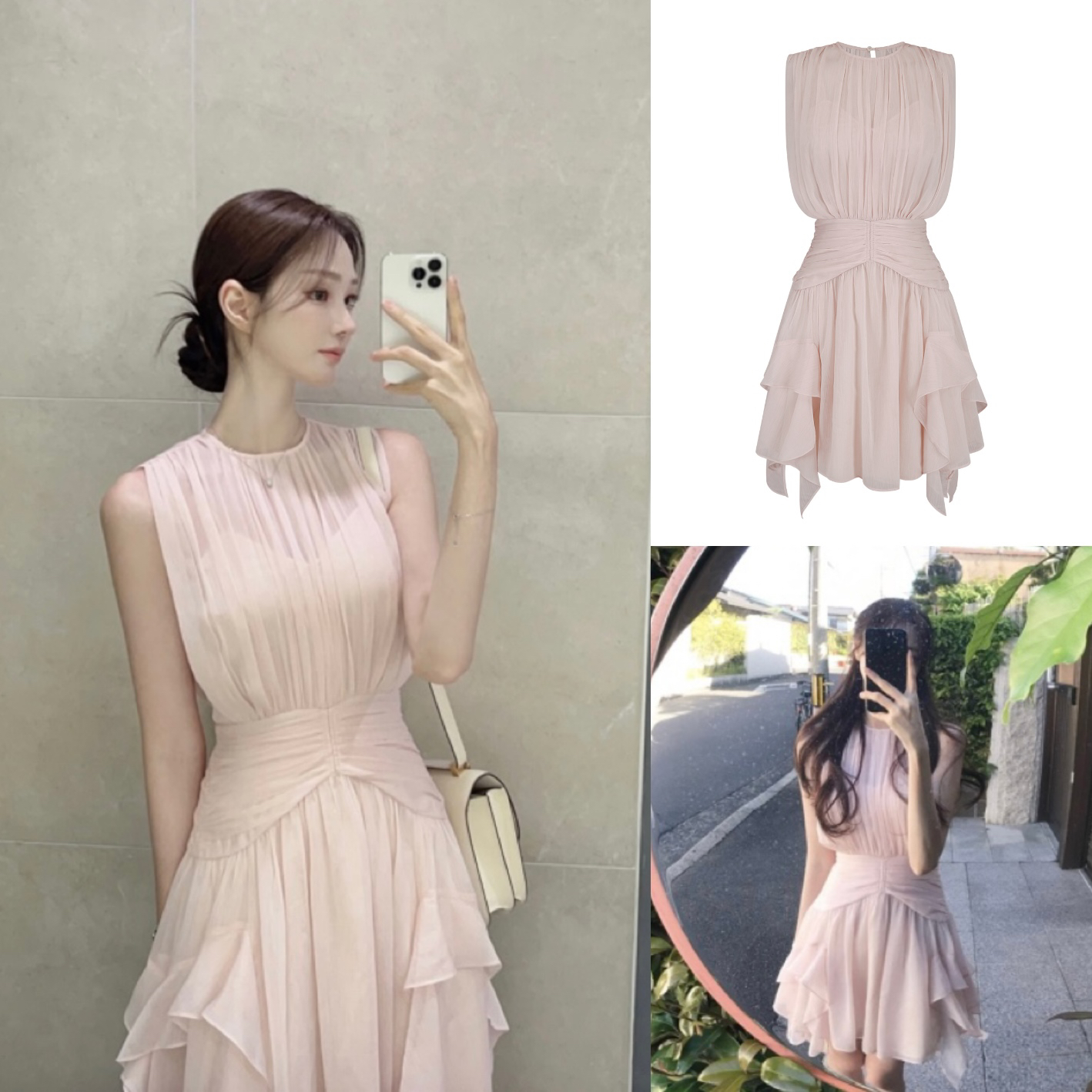 Korean Style Nude Pink Fairy Dress with Pleated Waist â€“ Y2K Inspired Niche Design, Replica Fashion Statement Piece