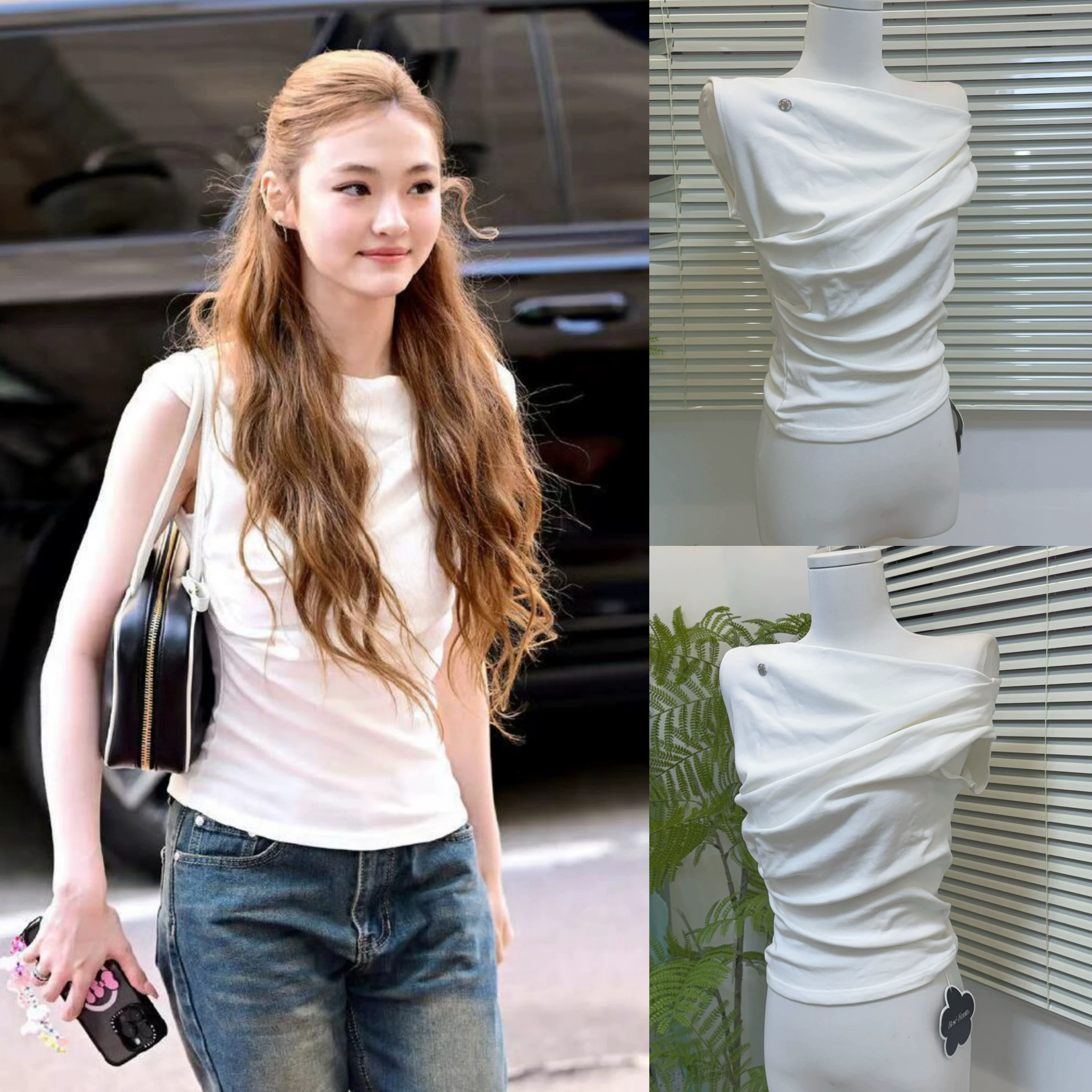 Korean Style Off-Shoulder Short Sleeve T-Shirt â€“ Trendy Ella Gross Inspired Design for a Chic Look