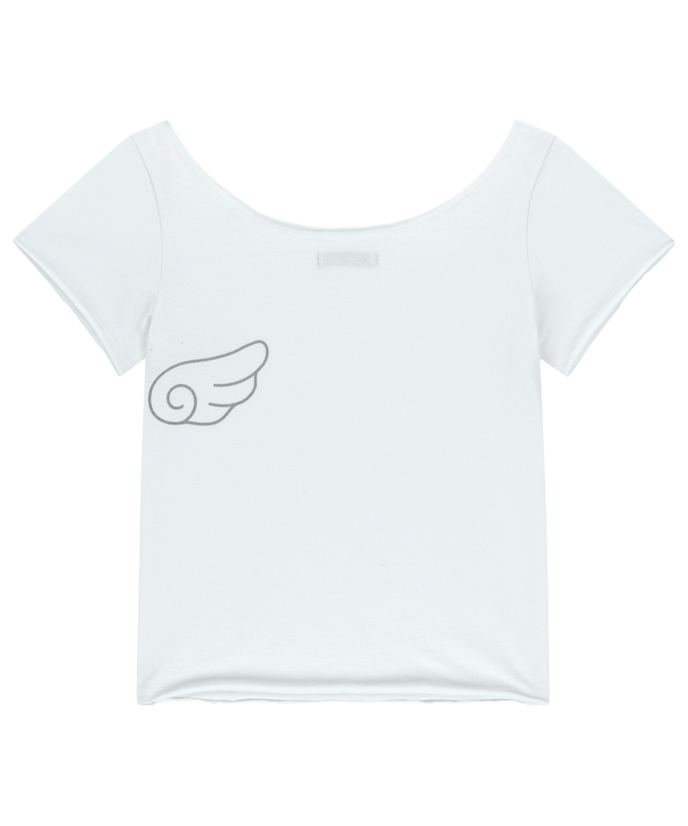 Korean Style Off-Shoulder White T-Shirt with Large Collar and Wing Print - 25ss Niche Design, Short Sleeve Fashion Top Korean Style Off-Shoulder White T-Shirt with Large Collar and Wing Print - 25ss Niche Design, Short Sleeve Fashion Top