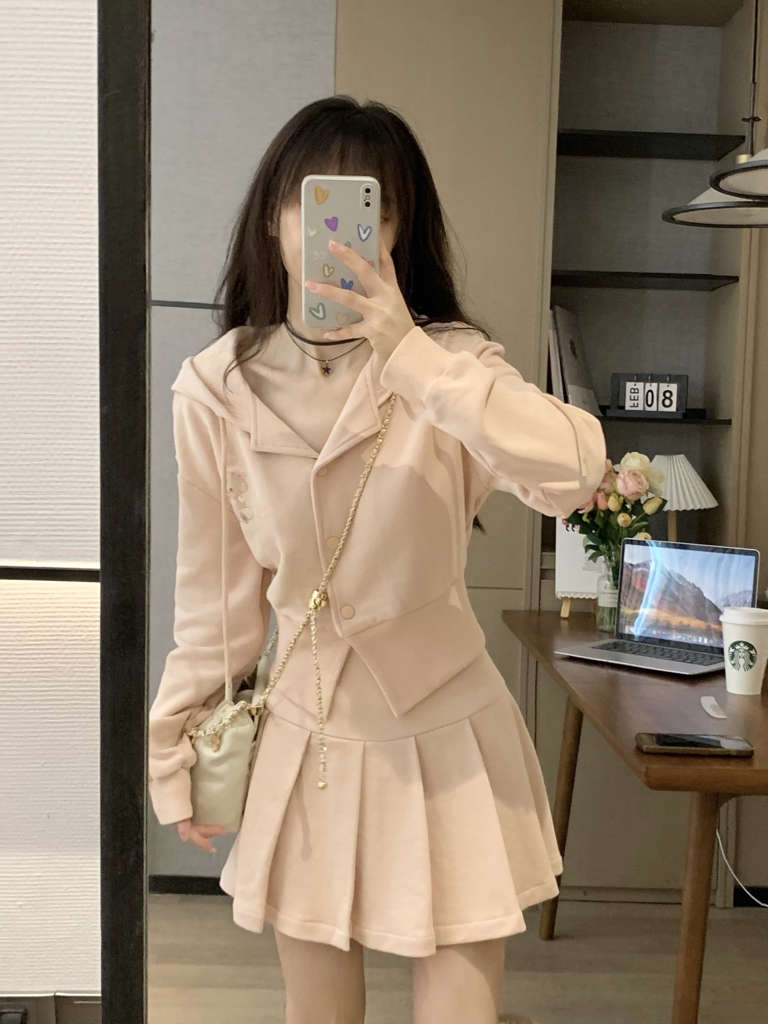 Korean Style Pink Slim-Fit Casual Hoodie and Skirt Two-Piece Set for Women - Versatile Spring Fashion Outfit