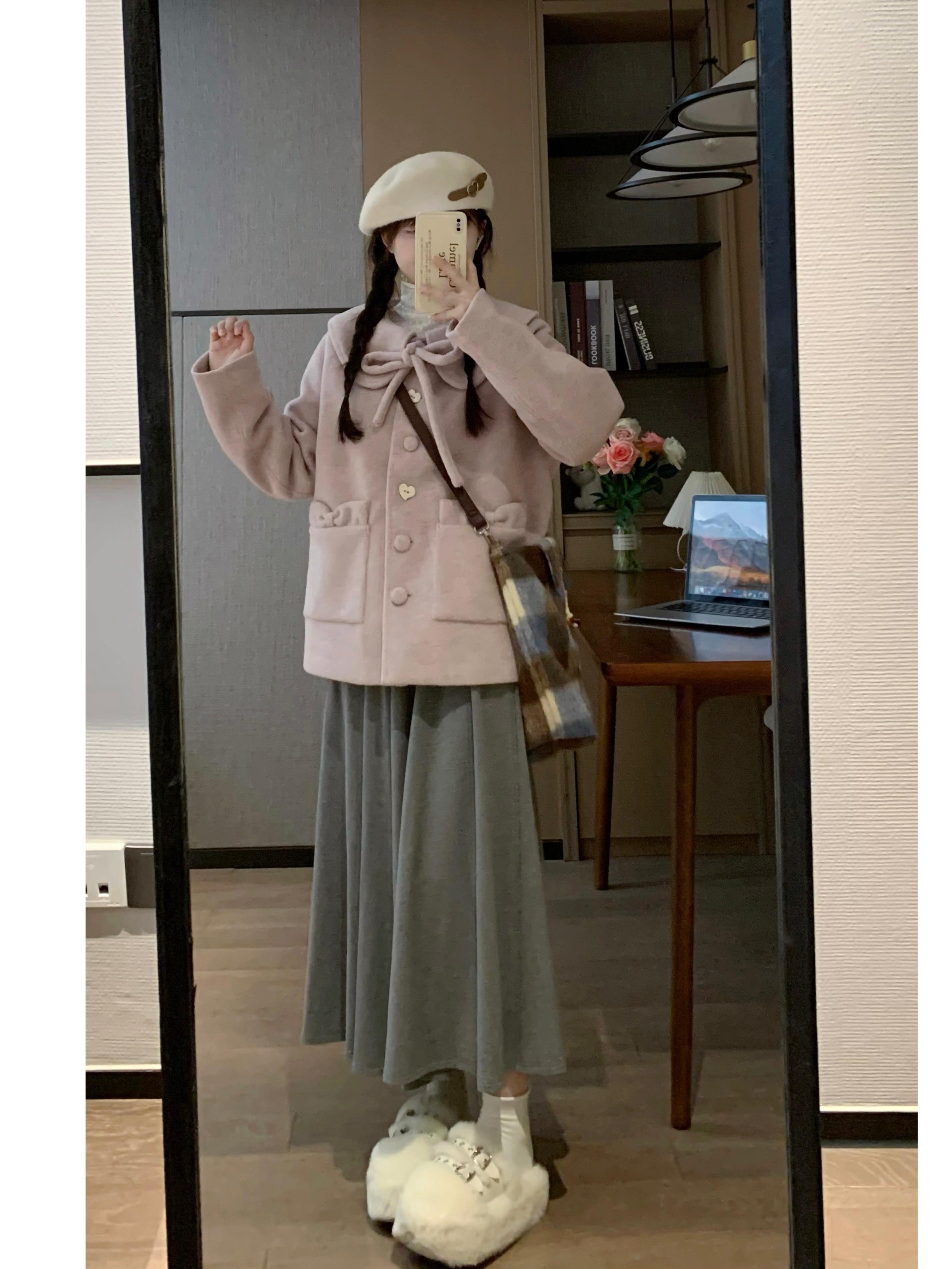 Korean Style Pink Woolen Coat for Women with Cute Doll Collar - Slimming Design for Autumn and Winter Fashion Korean Style Pink Woolen Coat for Women with Cute Doll Collar - Slimming Design for Autumn and Winter Fashion