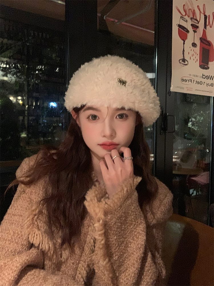 Korean Style Plush Beret Hat for Women, Autumn & Winter, Large Head Circumference, Face-Slimming Painter's Hat Korean Style Plush Beret Hat for Women, Autumn & Winter, Large Head Circumference, Face-Slimming Painter's Hat