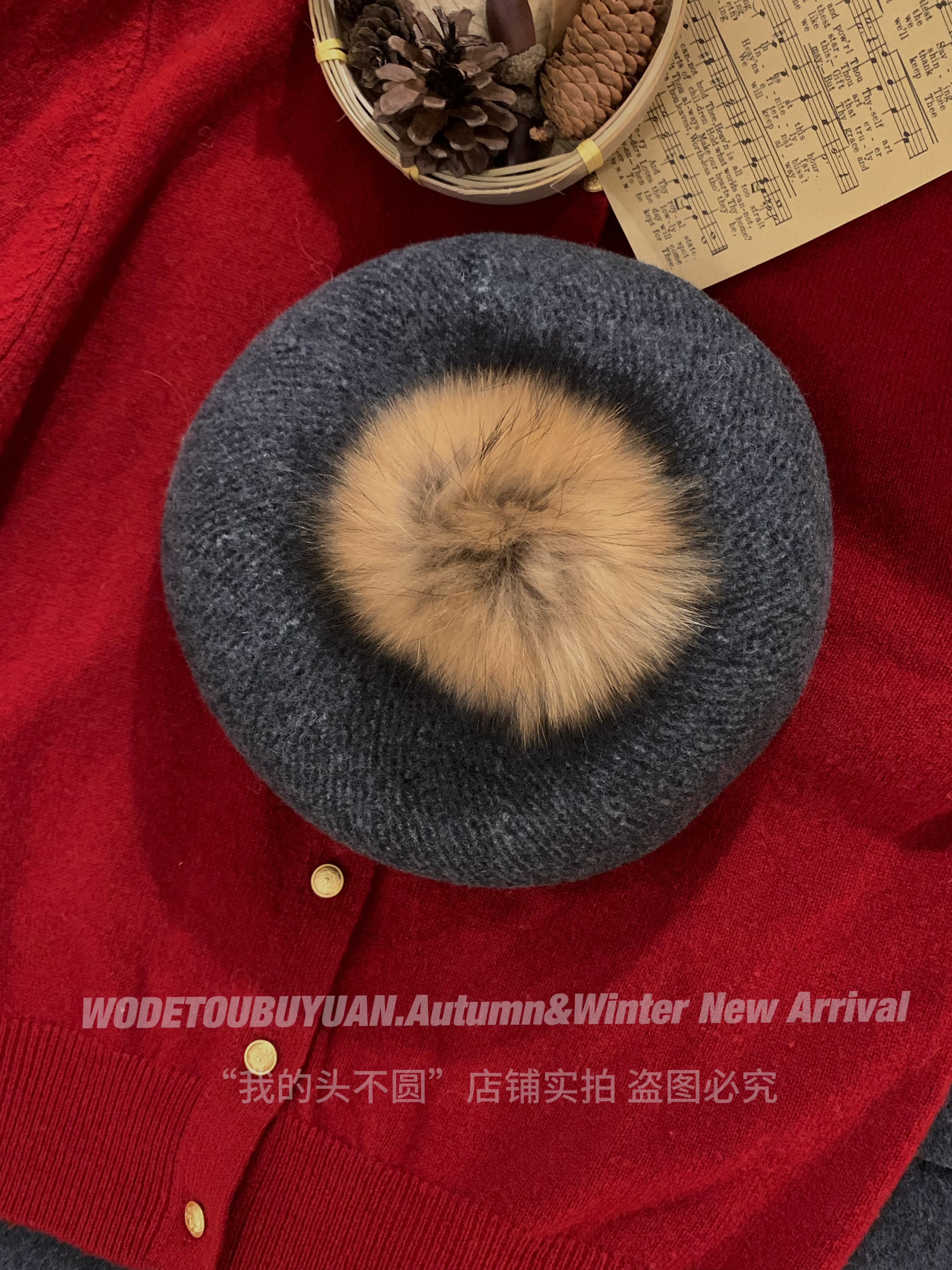 Korean Style Raccoon Fur Pom-Pom Beret Hat for Women, Large Head Circumference, Fashionable Painter's Hat, Unique Face Highlighting Design