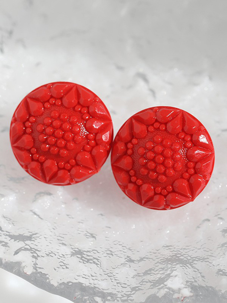 Korean-Style Red Button Design Stud Earrings for Women - Trendy Fashion Accessories Korean-Style Red Button Design Stud Earrings for Women - Trendy Fashion Accessories