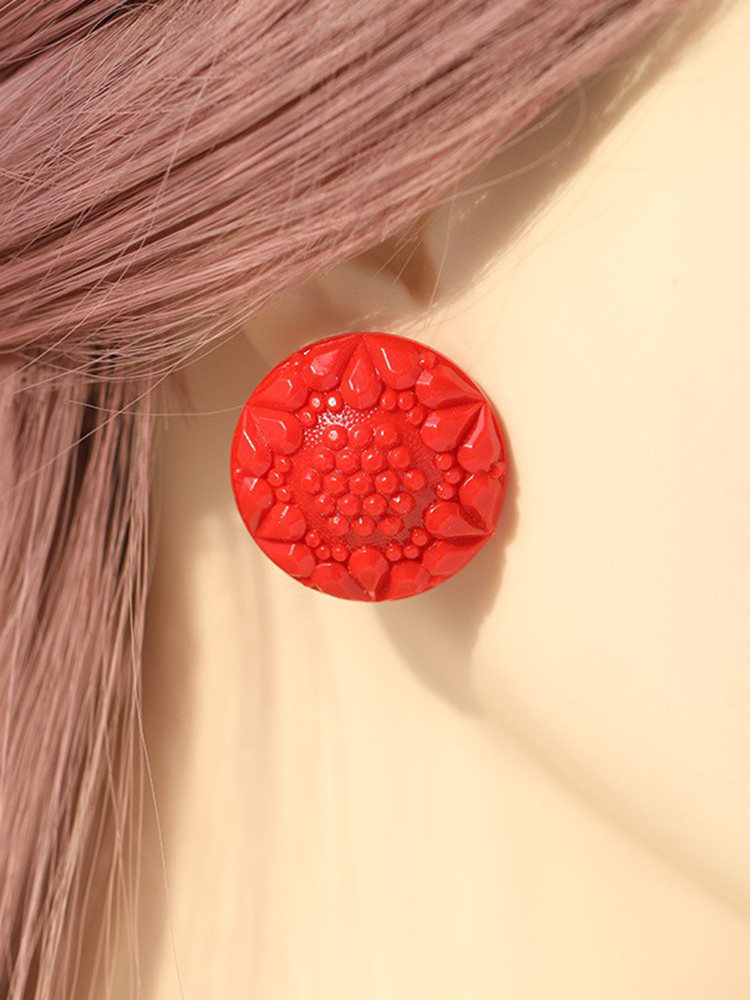 Korean-Style Red Button Design Stud Earrings for Women - Trendy Fashion Accessories Korean-Style Red Button Design Stud Earrings for Women - Trendy Fashion Accessories