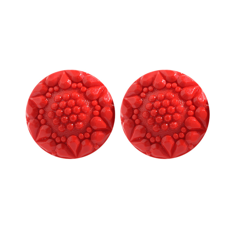 Korean-Style Red Button Design Stud Earrings for Women - Trendy Fashion Accessories