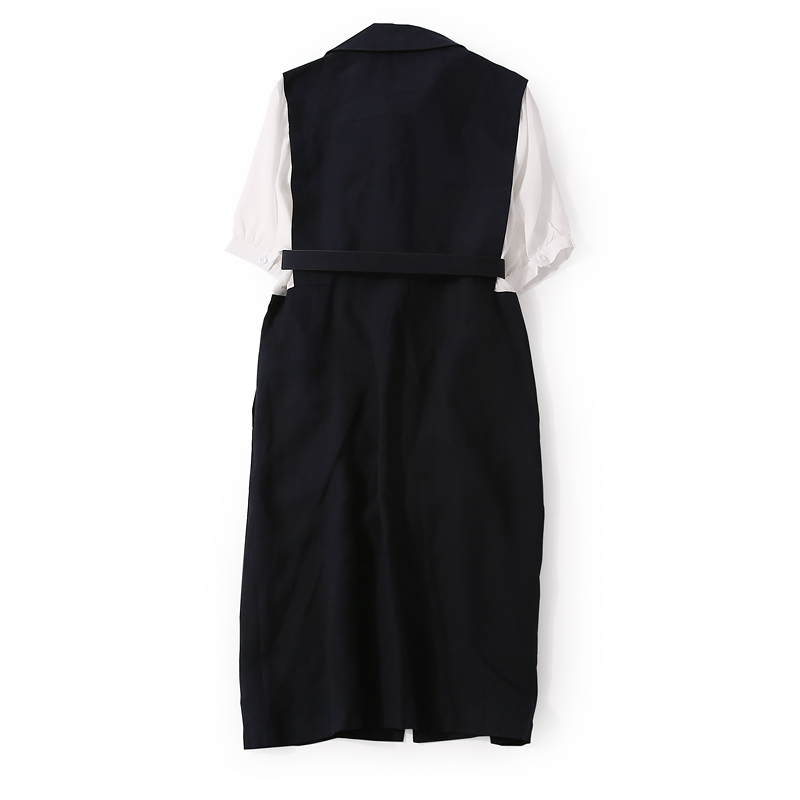 Korean Style Retro Color-Block Lapel Single-Breasted OL Dress for Women - Spring Summer Fashion Korean Style Retro Color-Block Lapel Single-Breasted OL Dress for Women - Spring Summer Fashion