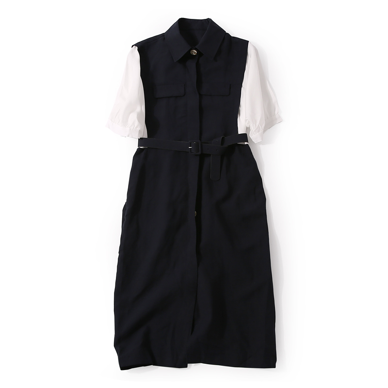 Korean Style Retro Color-Block Lapel Single-Breasted OL Dress for Women - Spring Summer Fashion Korean Style Retro Color-Block Lapel Single-Breasted OL Dress for Women - Spring Summer Fashion