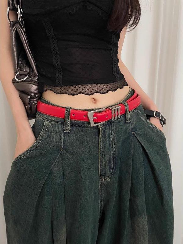 Korean-Style Retro Minimalist Leather Belt for Skirts and Jeans - Unique Belt Design for 90s and Y2K Fashion Enthusiasts