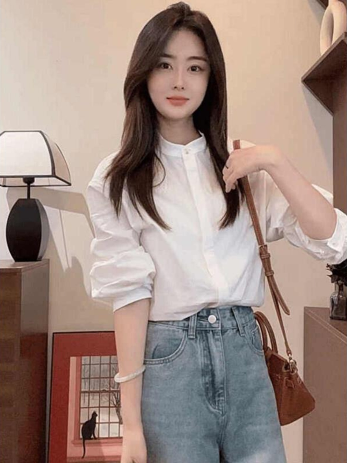 Korean Style Round-Neck Layered Shirt with Gray Knitted Vest for Women - Autumn Winter Sleeveless Top Korean Style Round-Neck Layered Shirt with Gray Knitted Vest for Women - Autumn Winter Sleeveless Top