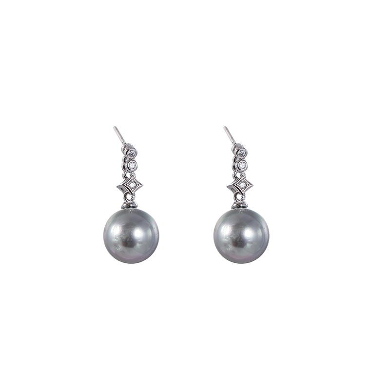 Korean-Style Silver-Gray Pearl Earrings, Minimalist S925 Silver Studs with Star-Shaped Micro-Inlaid Diamonds for Women Korean-Style Silver-Gray Pearl Earrings, Minimalist S925 Silver Studs with Star-Shaped Micro-Inlaid Diamonds for Women