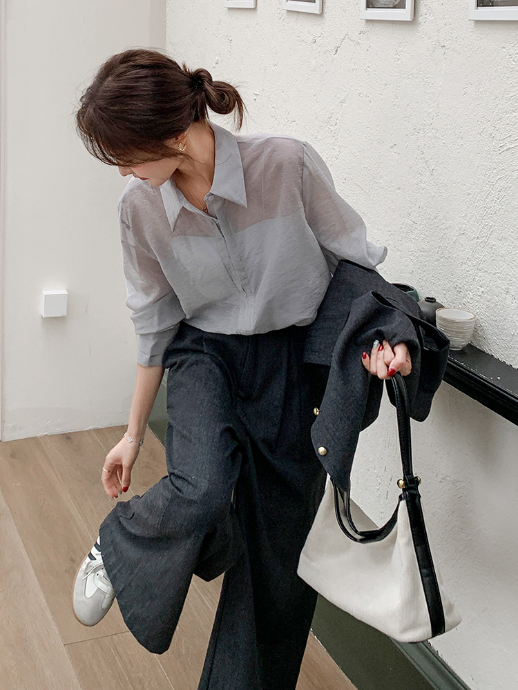 Korean Style Single-Breasted Vest Shirt Set with Wide-Leg Pants - 2025 Spring Women's Three-Piece Trendy Outfit