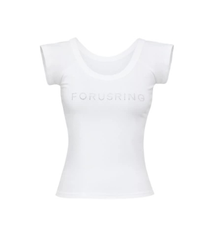 Korean Style Slim-Fit Short Sleeve T-Shirt with Rhinestone Letter Design and Big Round Neck for Spring/Summer 2025