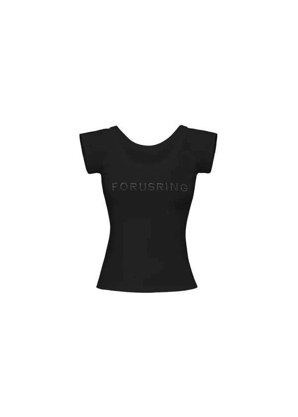 Korean Style Slim-Fit Short Sleeve T-Shirt with Rhinestone Letter Design and Big Round Neck for Spring/Summer 2025 Korean Style Slim-Fit Short Sleeve T-Shirt with Rhinestone Letter Design and Big Round Neck for Spring/Summer 2025