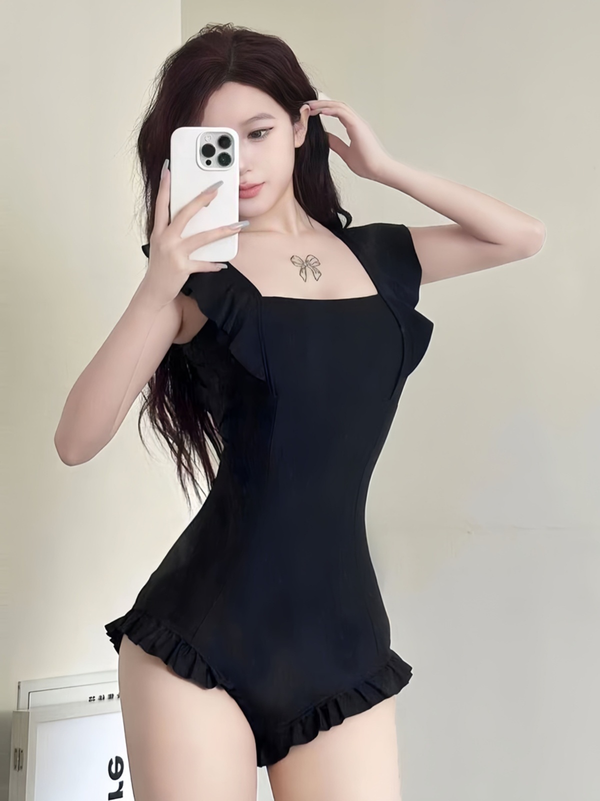 Korean Style Small Flying Sleeve Tummy-Covering Slimming One-Piece Swimsuit with Bust Gathering for Vacation & Hot Springs Korean Style Small Flying Sleeve Tummy-Covering Slimming One-Piece Swimsuit with Bust Gathering for Vacation & Hot Springs