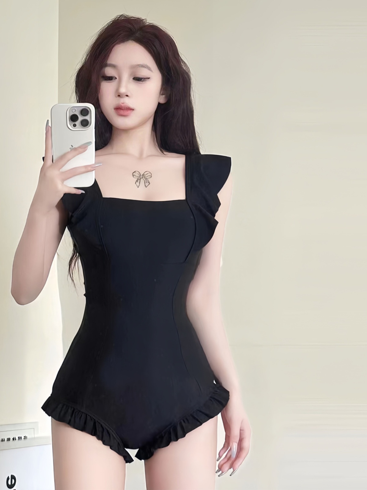 Korean Style Small Flying Sleeve Tummy-Covering Slimming One-Piece Swimsuit with Bust Gathering for Vacation & Hot Springs Korean Style Small Flying Sleeve Tummy-Covering Slimming One-Piece Swimsuit with Bust Gathering for Vacation & Hot Springs