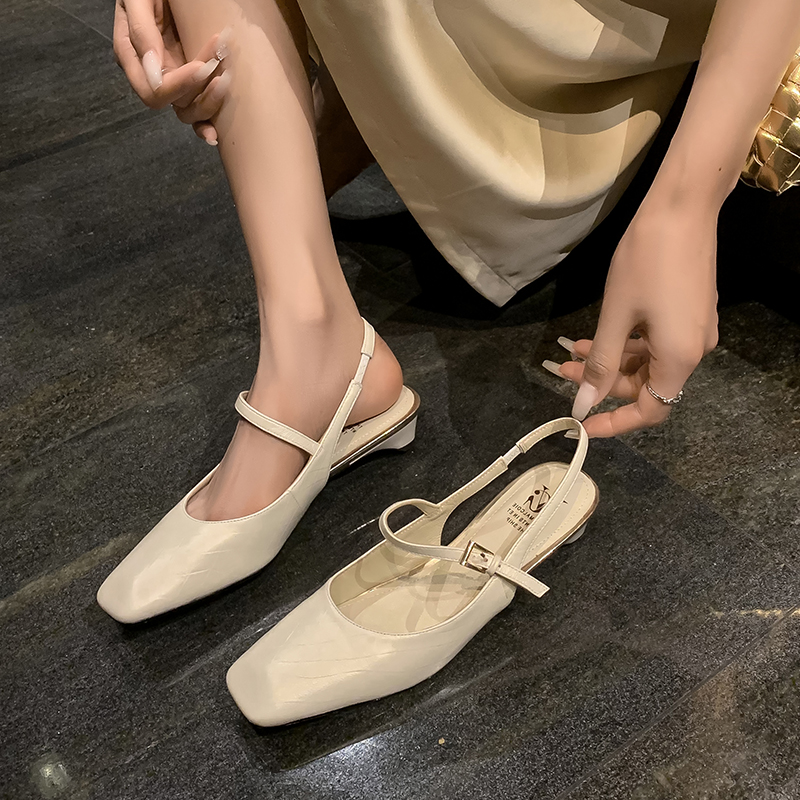 Korean-Style Square-Toe Low-Heel Backless Mary Jane Sandals - Comfortable Genuine Leather Summer Shoes for Women Korean-Style Square-Toe Low-Heel Backless Mary Jane Sandals - Comfortable Genuine Leather Summer Shoes for Women