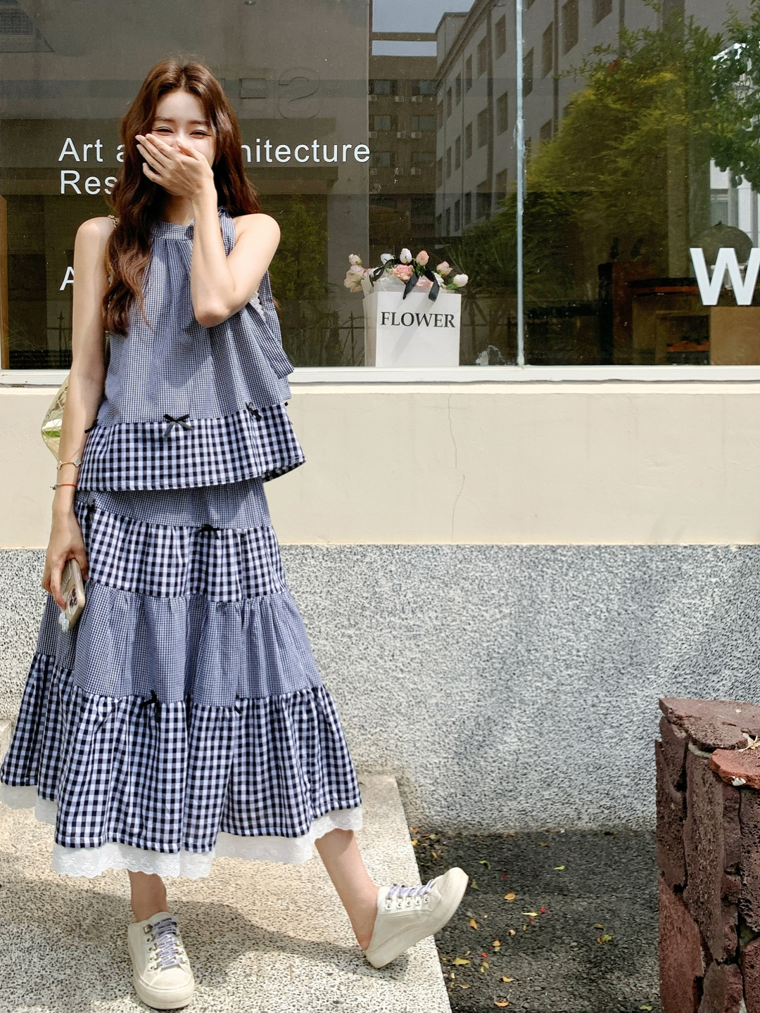 Korean Style Summer 2025 Two-Piece Set: Spliced Halter Neck Vest with Lace Half Skirt for Women