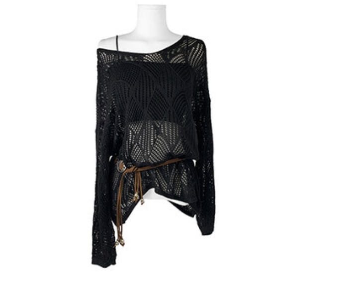 Korean-Style Summer Hollow Knitted Top with Vintage Wash Denim Pants - Casual Versatile Outfit for Effortless Style Korean-Style Summer Hollow Knitted Top with Vintage Wash Denim Pants - Casual Versatile Outfit for Effortless Style