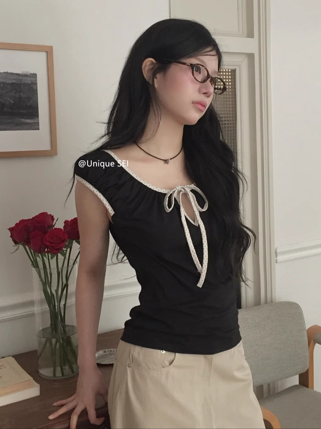 Korean Style Summer Polka Dot Tie-Up Pleated Slim-Fit Short Sleeve T-Shirt & Straight Casual Pants Set Korean Style Summer Polka Dot Tie-Up Pleated Slim-Fit Short Sleeve T-Shirt & Straight Casual Pants Set